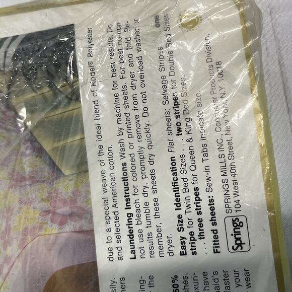 Vintage Wondercale Springmaid 2pc Sheet Set French Flowers Yellow Flat Fitted - Picture 9 of 14